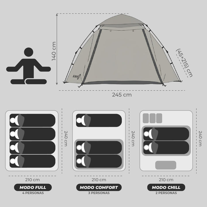 PREVENTA Carpa Automática Black Out Antuco 4 Personas