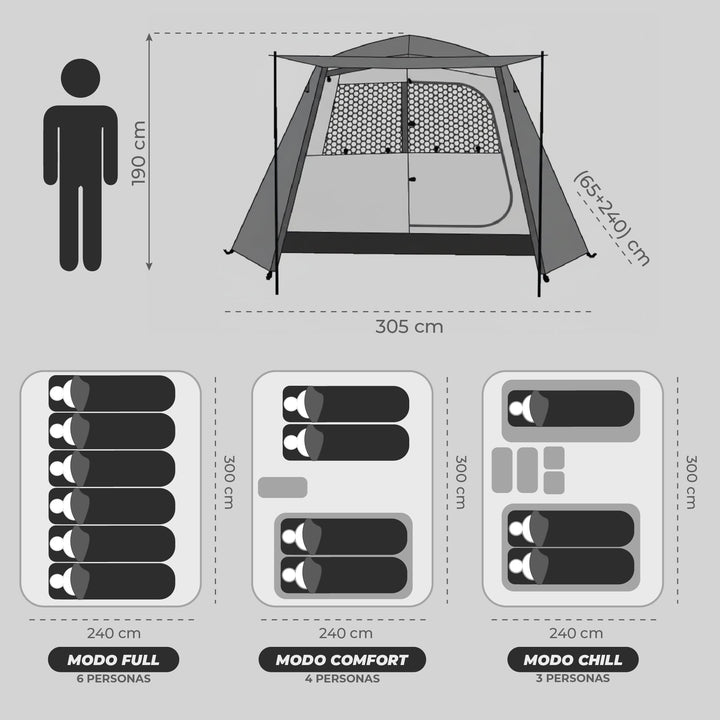 PREVENTA Carpa Automática Black Out Maullin 6 Personas
