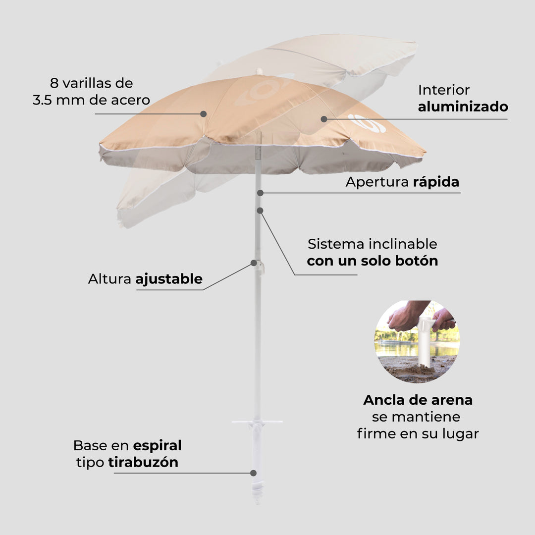 Sombrilla de Playa con Tirabuzón Rapel