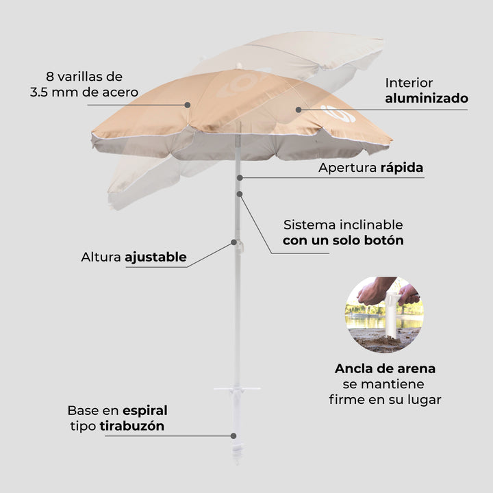 Sombrilla de Playa con Tirabuzón Rapel